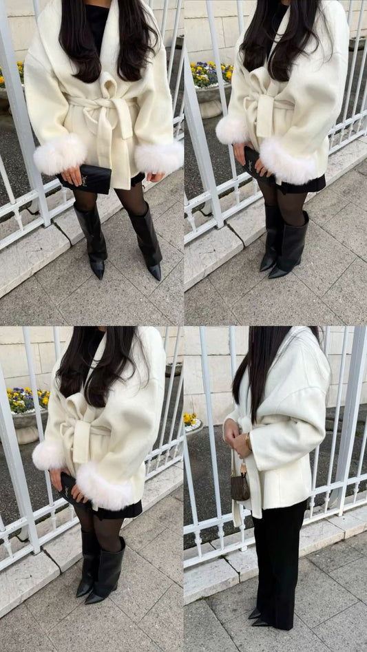 Manteau en cachemire blanc crème